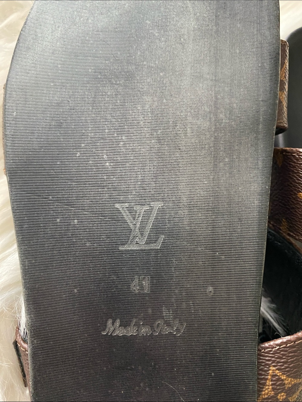 Louis Vuitton Monogram Double Buckle Slides - Brown & Black with Gold Hardware - Picture 7 of 10